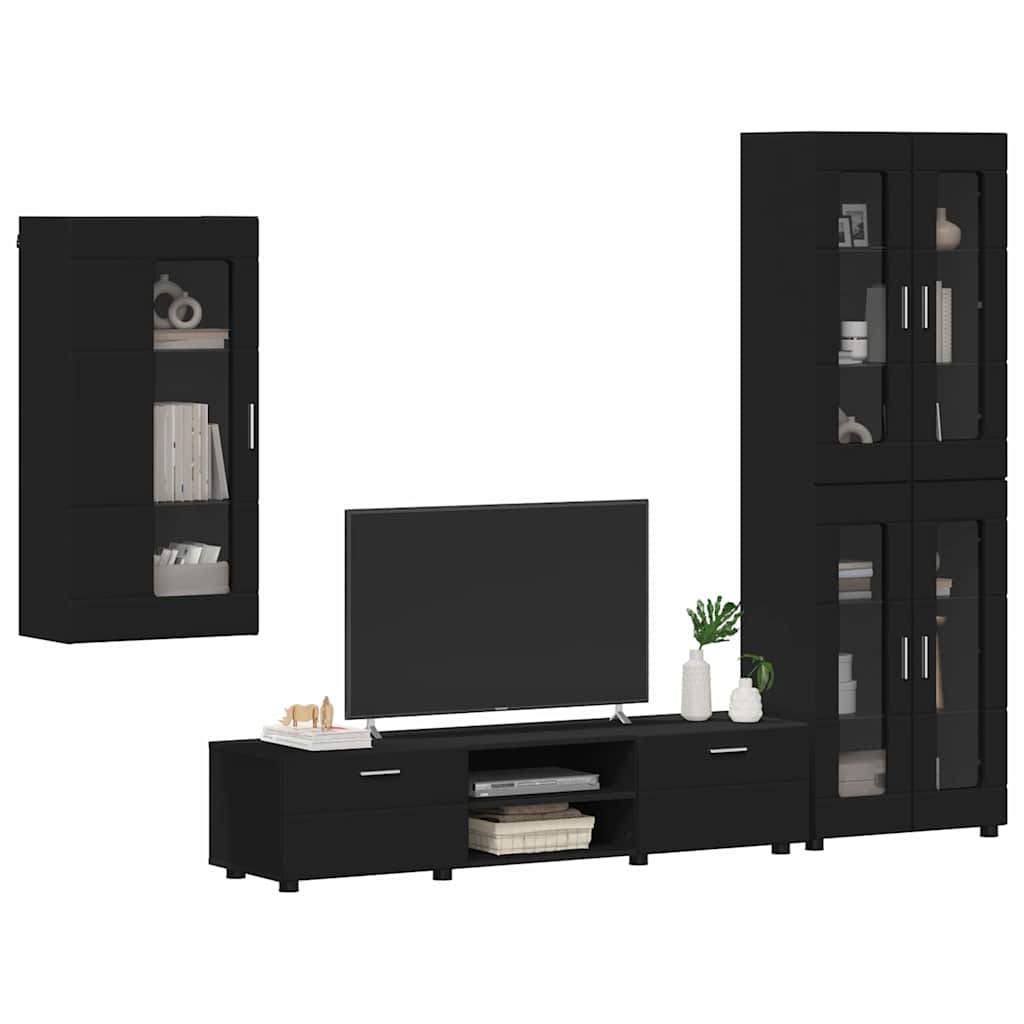 Set TV komoda s ladicama FLORIN 3 pcs Crna Konstruirano drvo