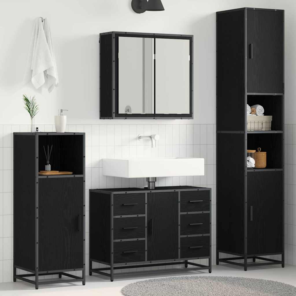 Set namještaja za kupaonicu 4 pcs Crni hrast Konstruirano drvo