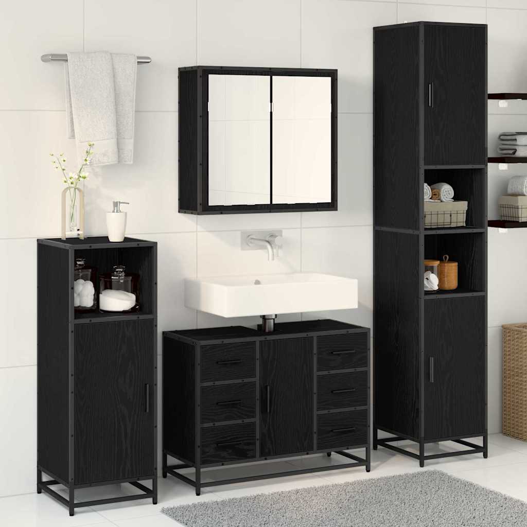 Set namještaja za kupaonicu 4 pcs Crni hrast Konstruirano drvo