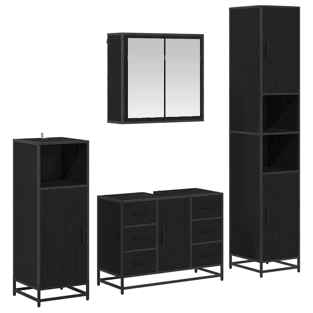 Set namještaja za kupaonicu 4 pcs Crni hrast Konstruirano drvo