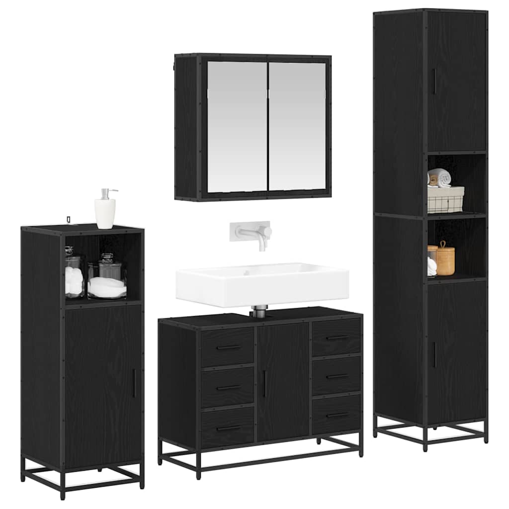 Set namještaja za kupaonicu 4 pcs Crni hrast Konstruirano drvo