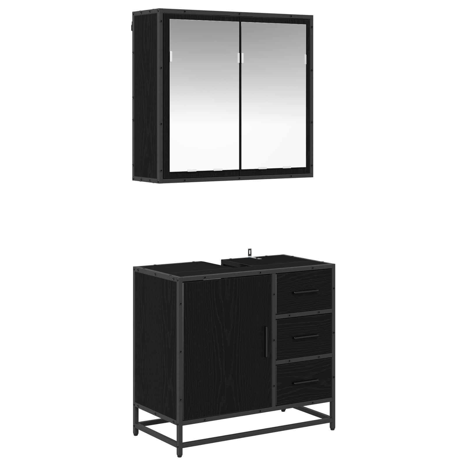 Set namještaja za kupaonicu 2 pcs Crni hrast Konstruirano drvo