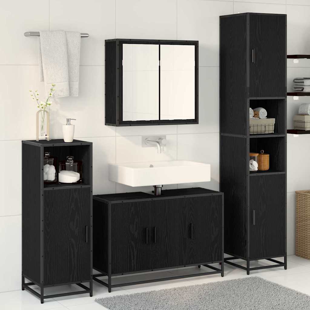 Set namještaja za kupaonicu 4 pcs Crni hrast Konstruirano drvo