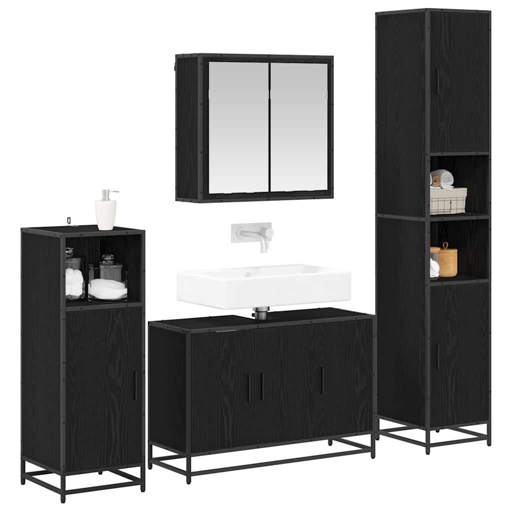 Set namještaja za kupaonicu 4 pcs Crni hrast Konstruirano drvo