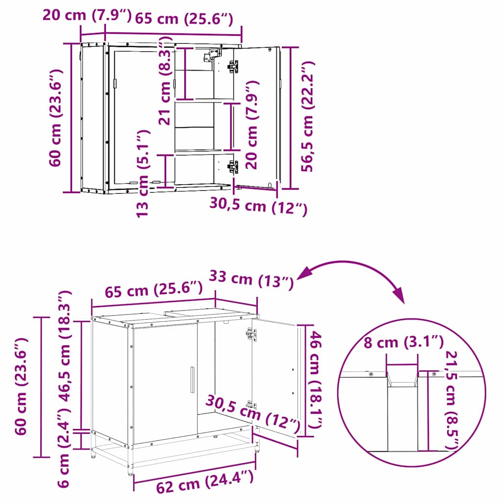 Set namještaja za kupaonicu 3 pcs Staro drvo Konstruirano drvo