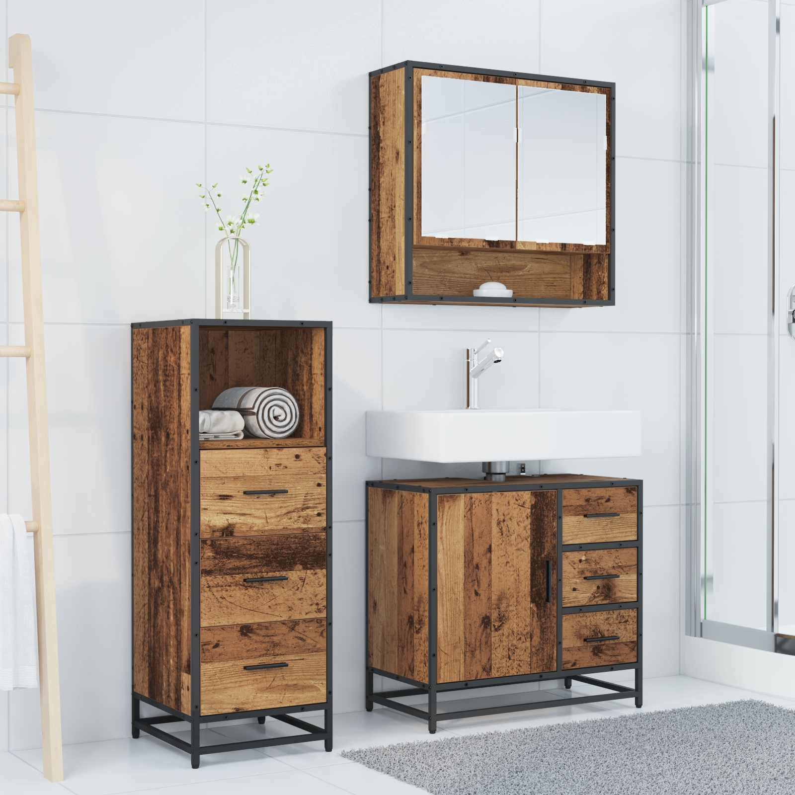 Set namještaja za kupaonicu 3 pcs Staro drvo Konstruirano drvo