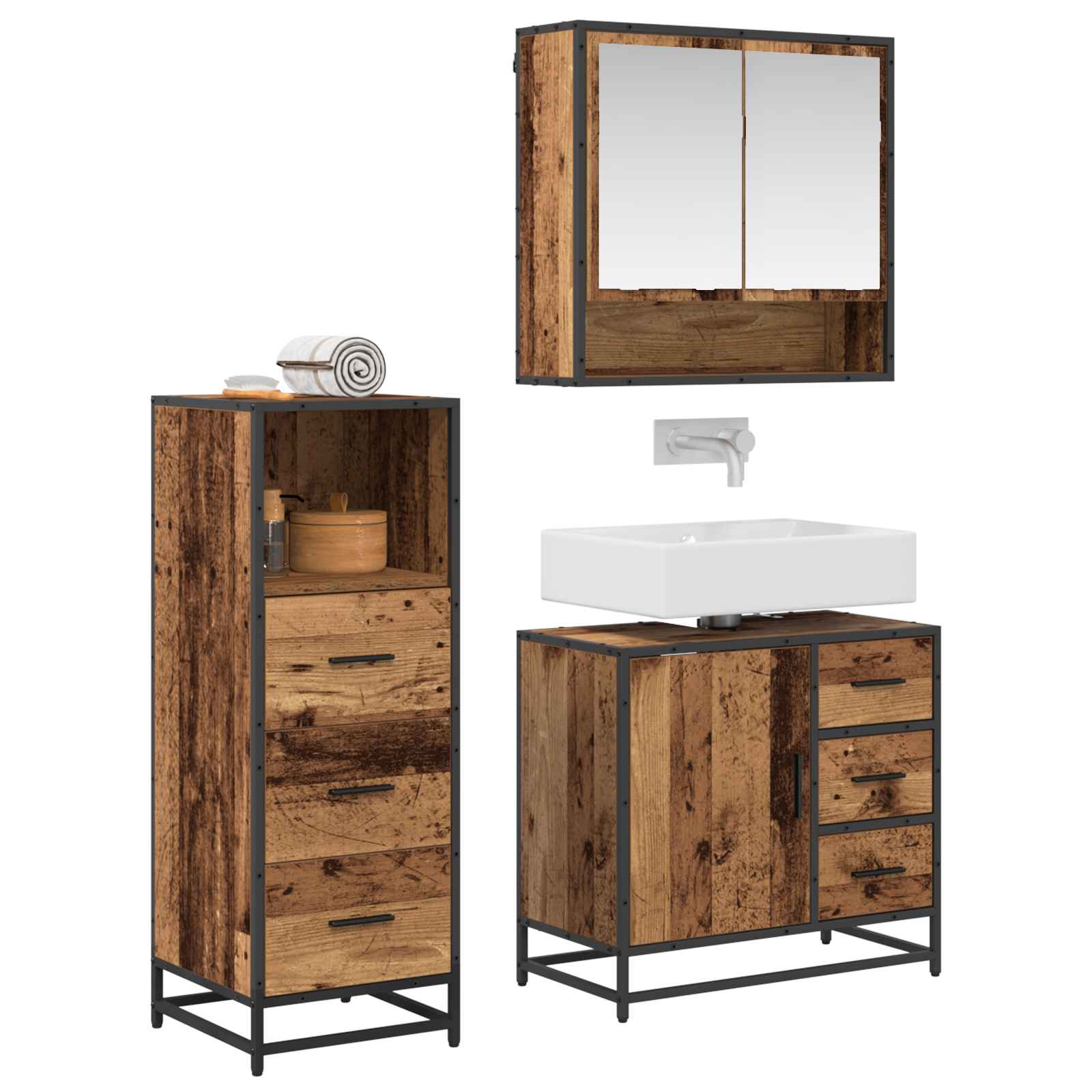 Set namještaja za kupaonicu 3 pcs Staro drvo Konstruirano drvo
