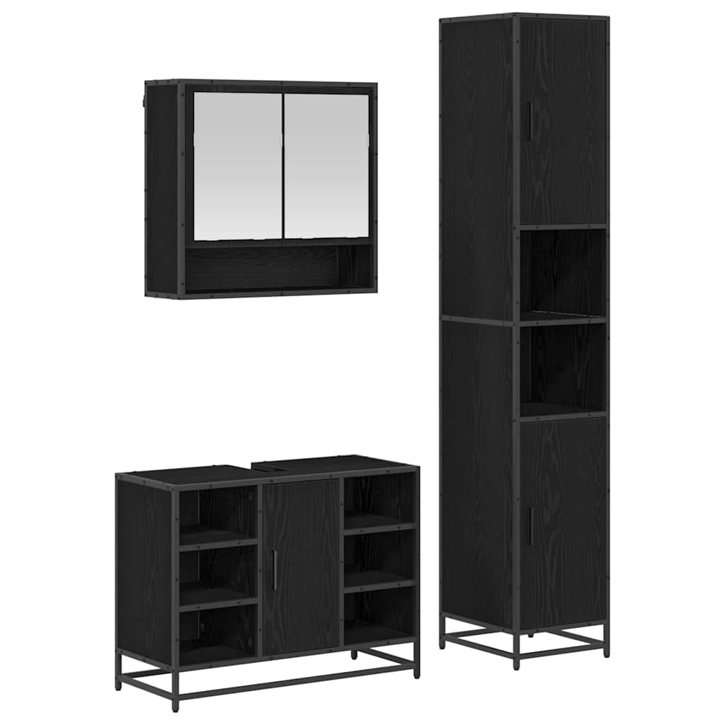 Set namještaja za kupaonicu 3 kom. Crni hrast Konstruirano drvo Smeđa 35 x 37,5 x 188,5 cm
