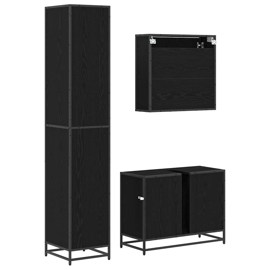 Set namještaja za kupaonicu 3 kom. Crni hrast Konstruirano drvo Smeđa 35 x 37,5 x 188,5 cm