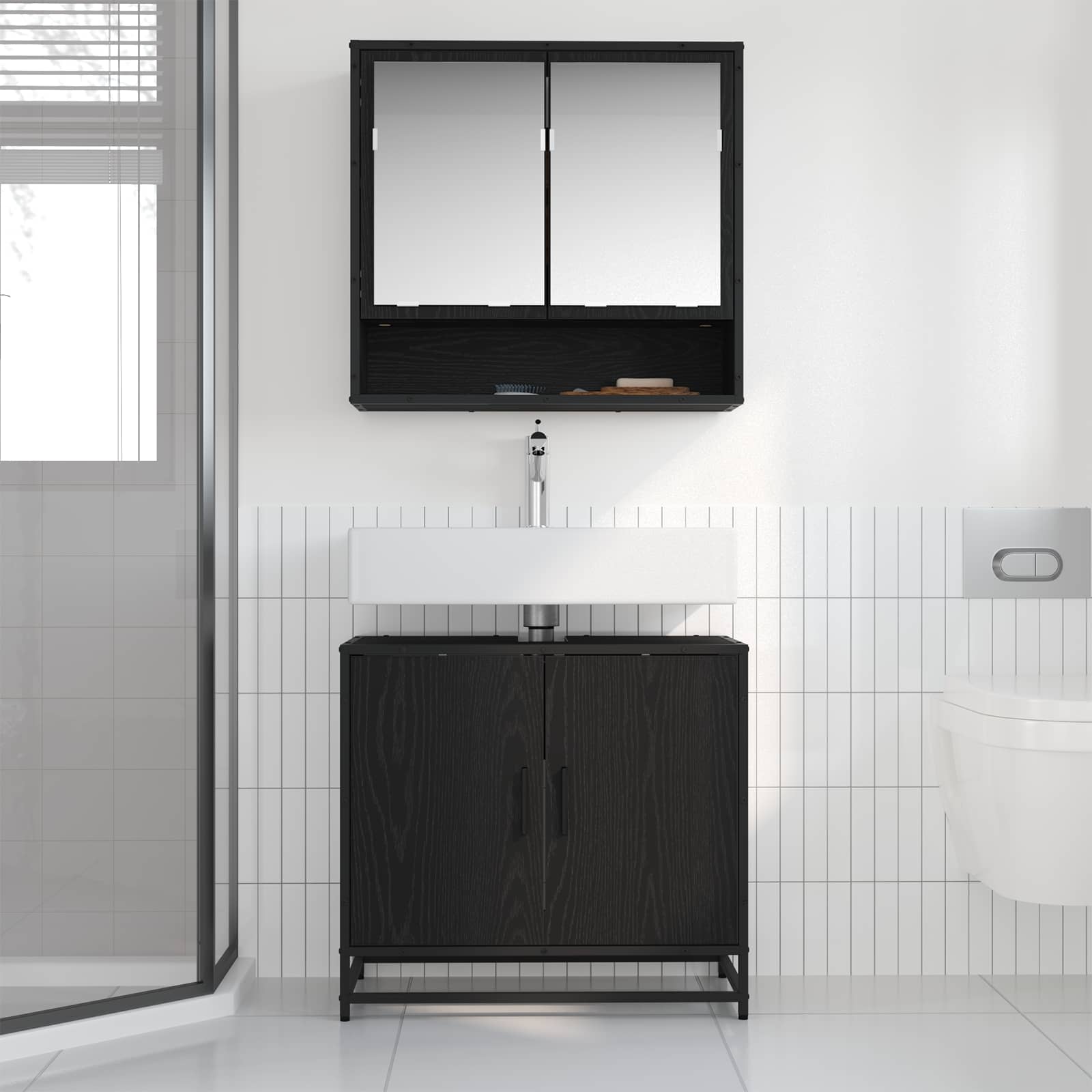 Set namještaja za kupaonicu 2 pcs Crni hrast Konstruirano drvo