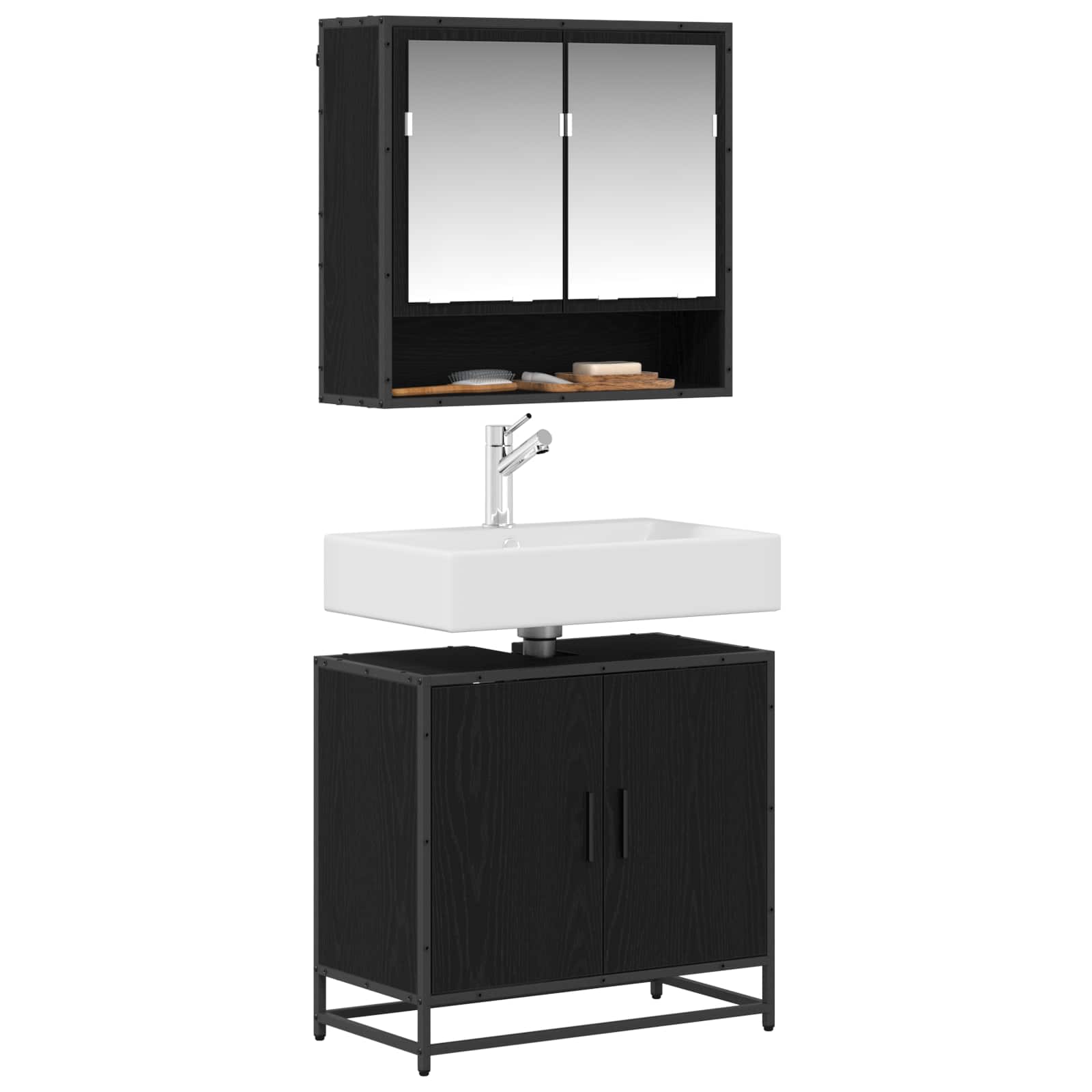 Set namještaja za kupaonicu 2 pcs Crni hrast Konstruirano drvo