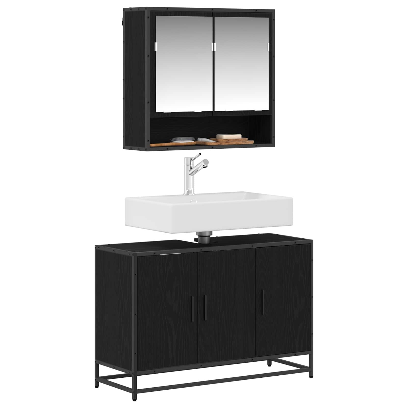 Set namještaja za kupaonicu 2 pcs Crni hrast Konstruirano drvo