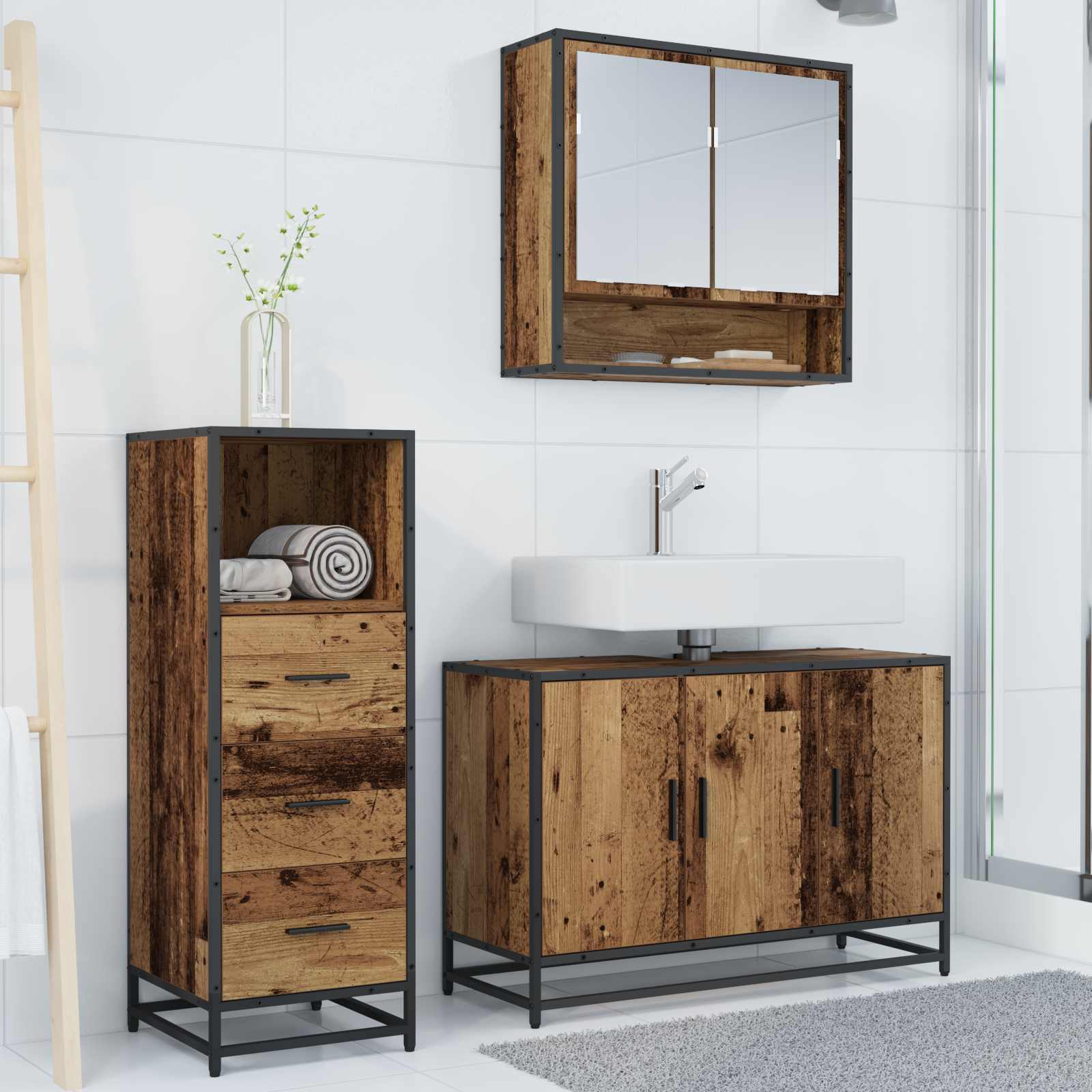 Set namještaja za kupaonicu 3 pcs Staro drvo Konstruirano drvo