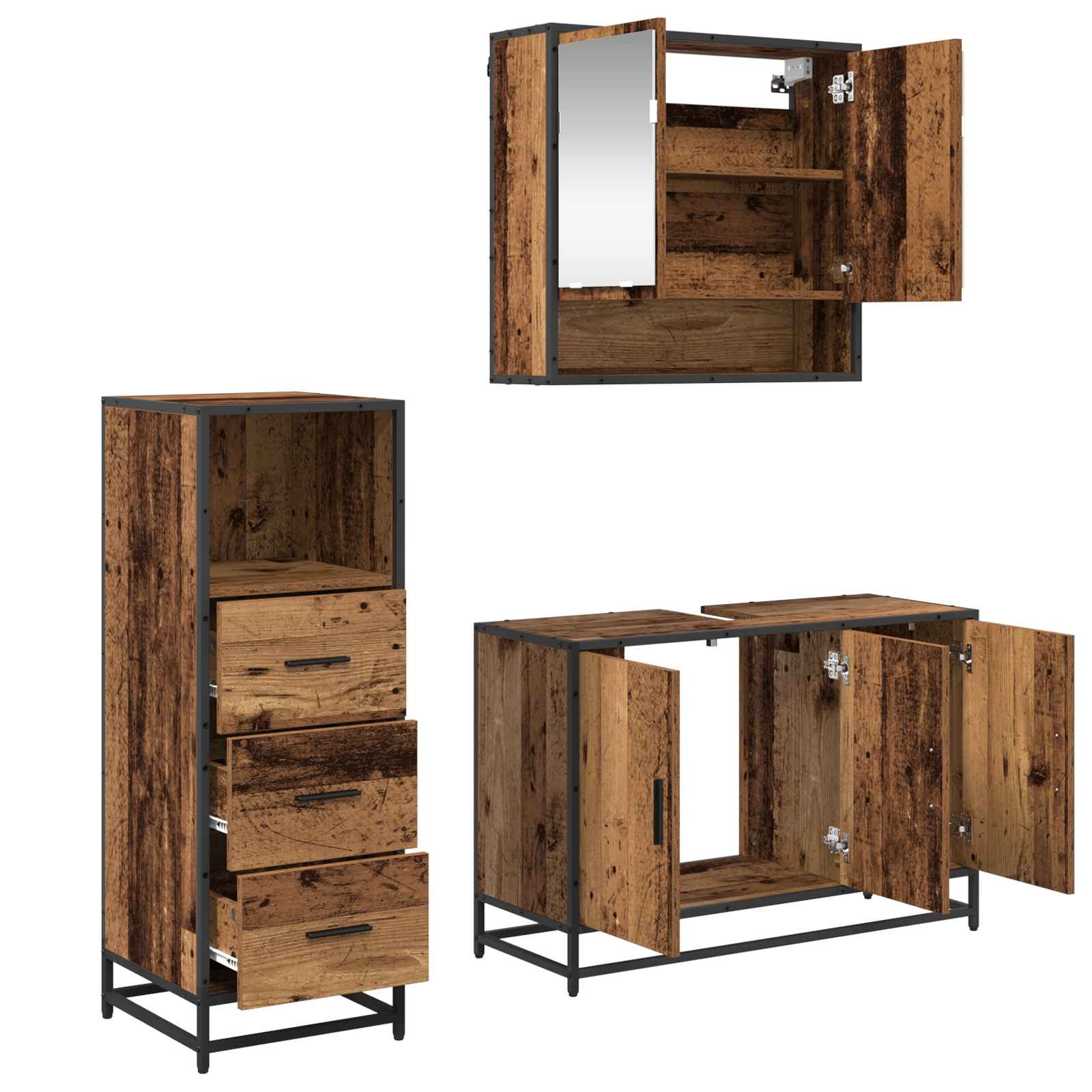 Set namještaja za kupaonicu 3 pcs Staro drvo Konstruirano drvo