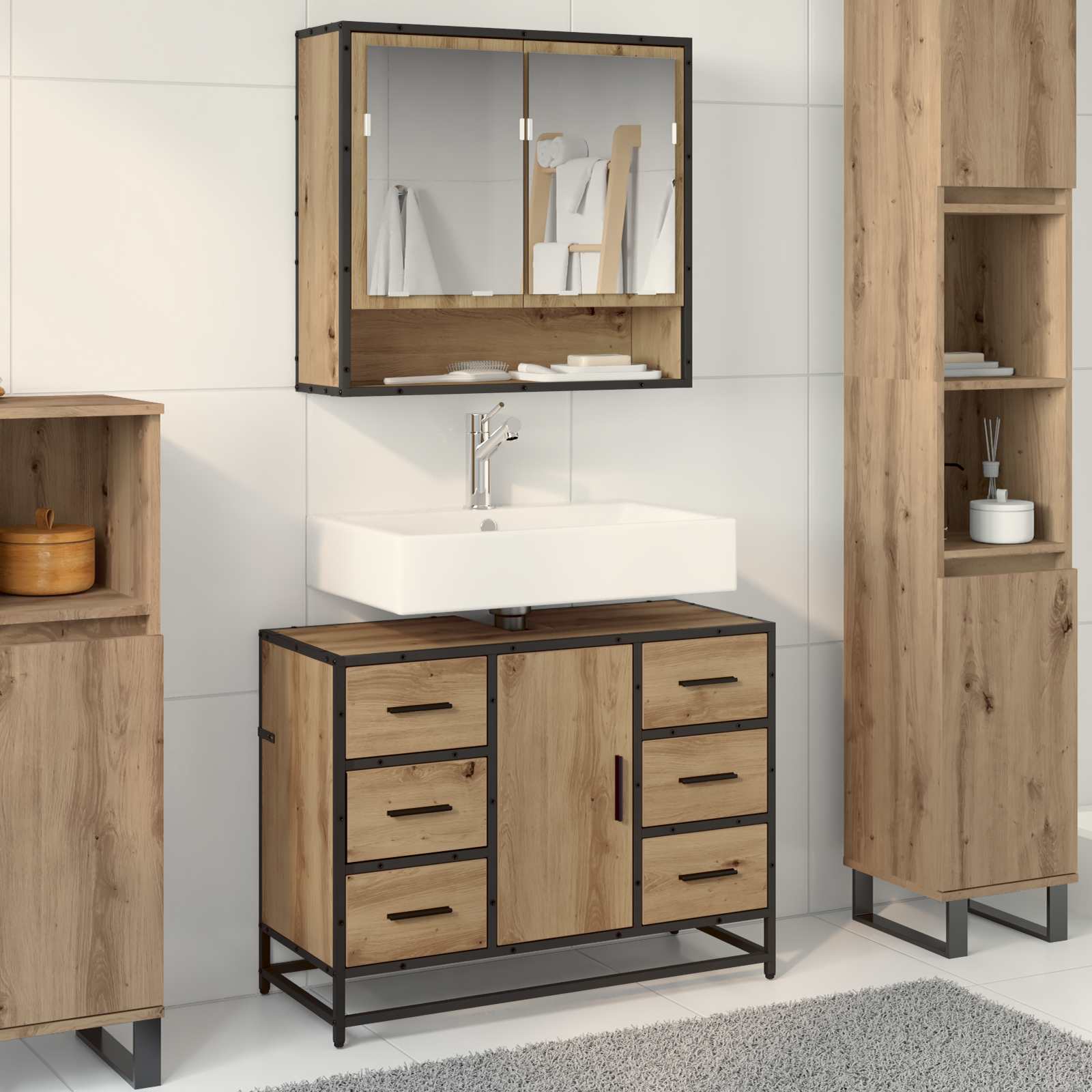 Set namještaja za kupaonicu s ladicama 2 pcs Umjetnički hrast
