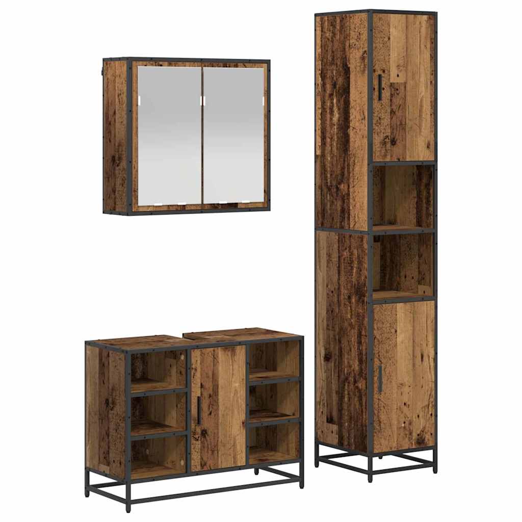Set namještaja za kupaonicu 3 kom. Staro drvo Konstruirano drvo Smeđa 80 x 33 x 60 cm