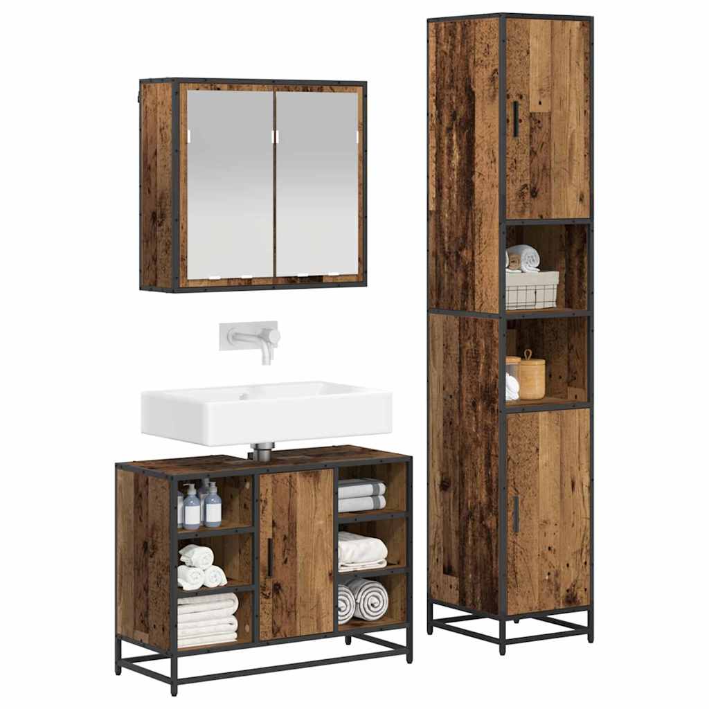 Set namještaja za kupaonicu 3 kom. Staro drvo Konstruirano drvo Smeđa 80 x 33 x 60 cm