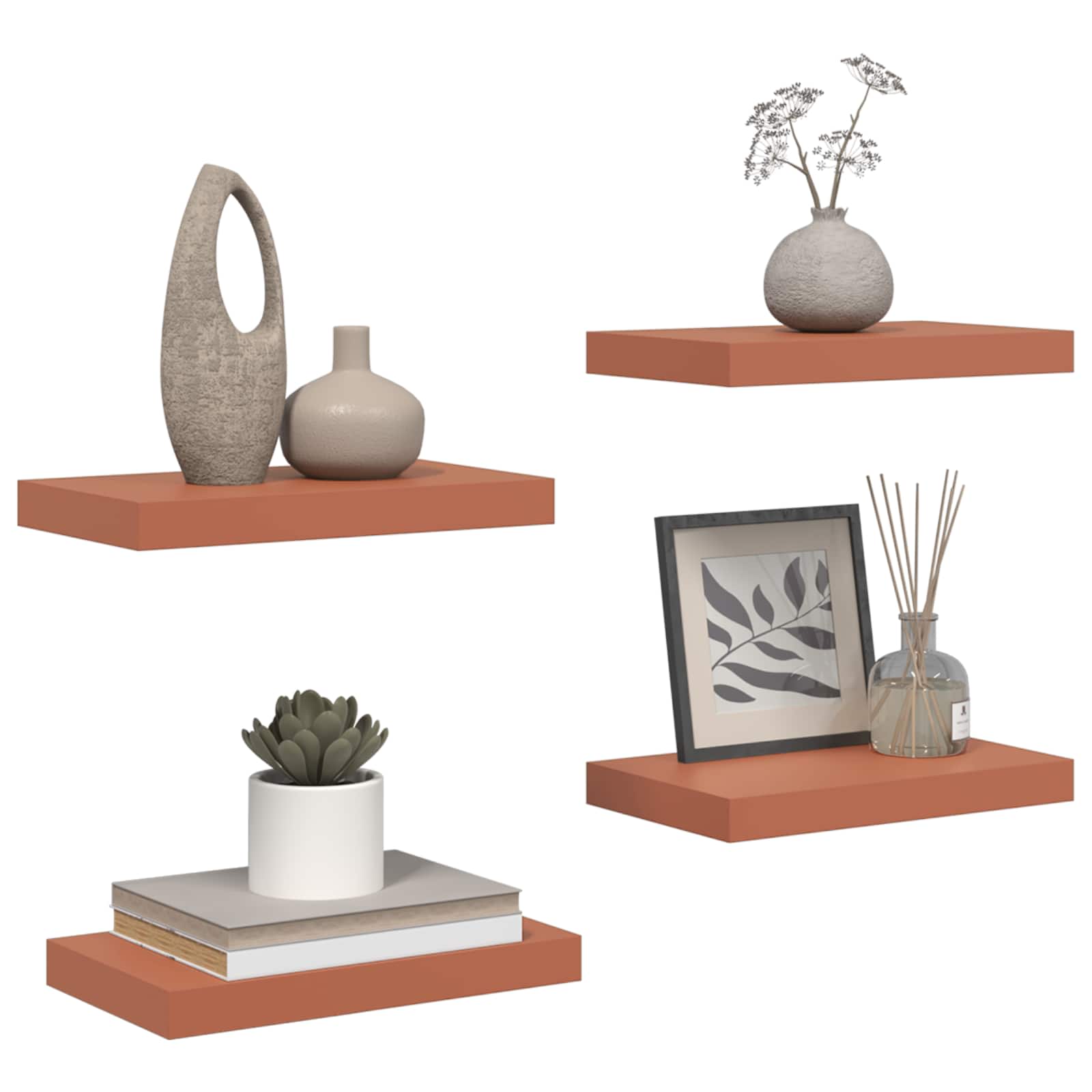 Polica na zidu 4 pcs Crvena 40 x 23,5 x 4 cm Konstruirano drvo