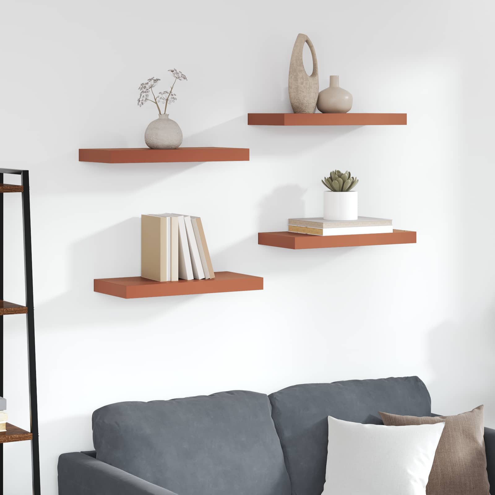 Polica na zidu 4 pcs Crvena 50 x 23 x 4 cm Konstruirano drvo