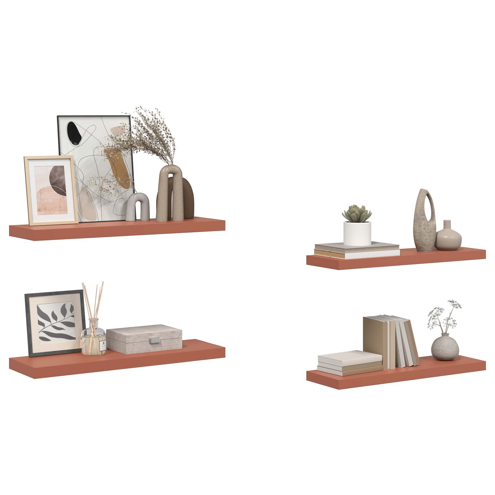 Polica na zidu 4 pcs Crvena 80 x 23,5 x 4 cm Konstruirano drvo