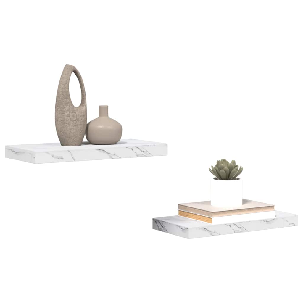 Polica na zidu Zidne 2 pcs Bijeli mramor 50 x 23,5 x 4 cm
