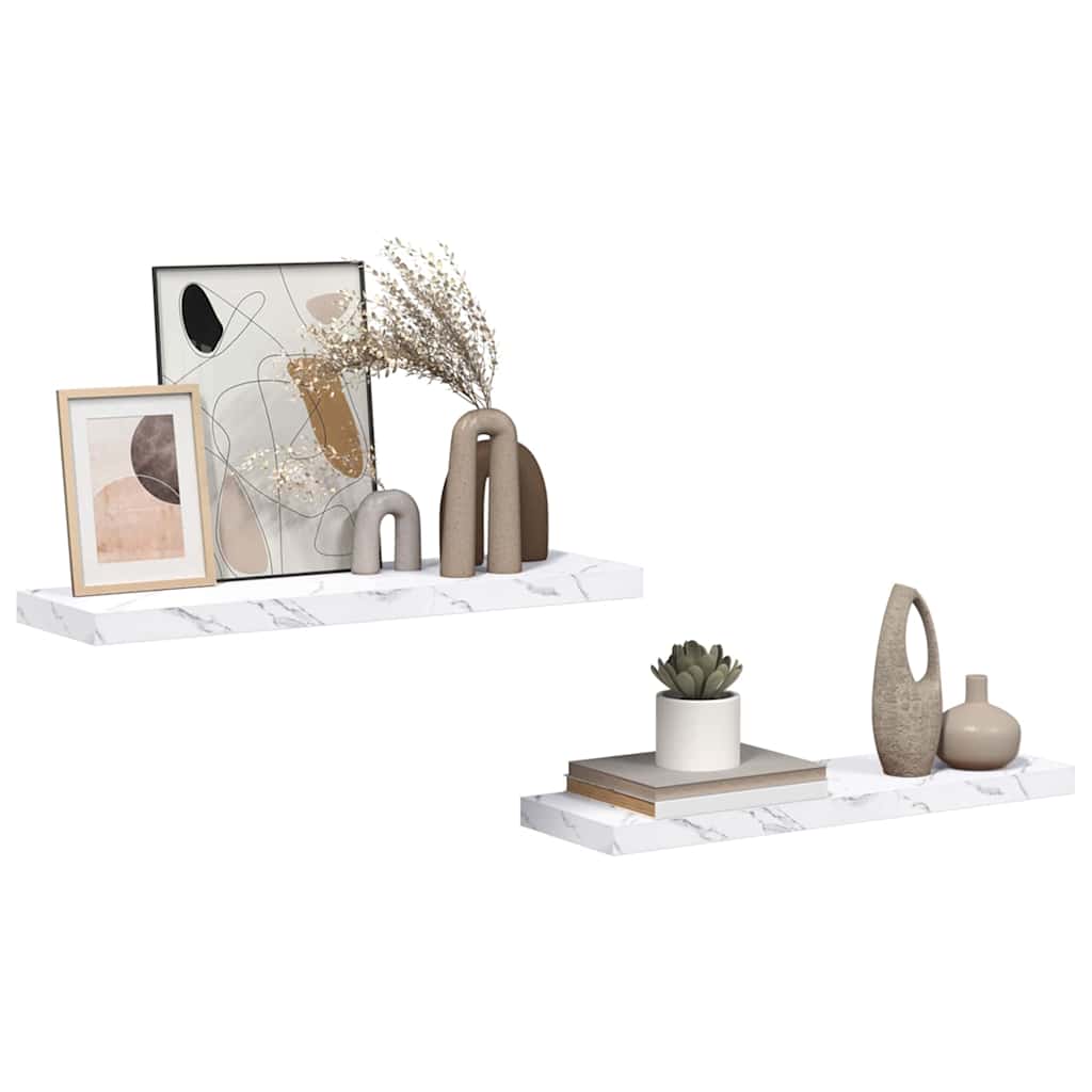 Polica na zidu Zidne 2 pcs Bijeli mramor 90 x 23,5 x 4 cm