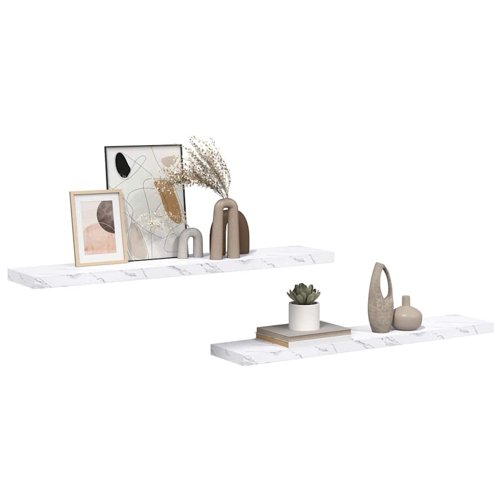 Polica na zidu Zidne 2 pcs Bijeli mramor 120 x 23,5 x 4 cm