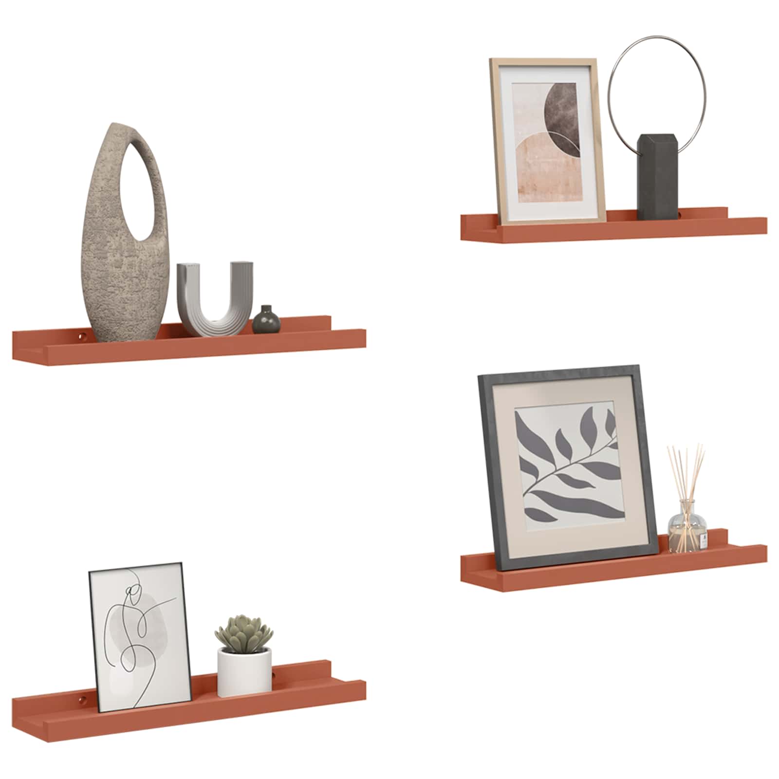 Polica na zidu 4 pcs Crvena 40 x 9 x 3 cm Konstruirano drvo