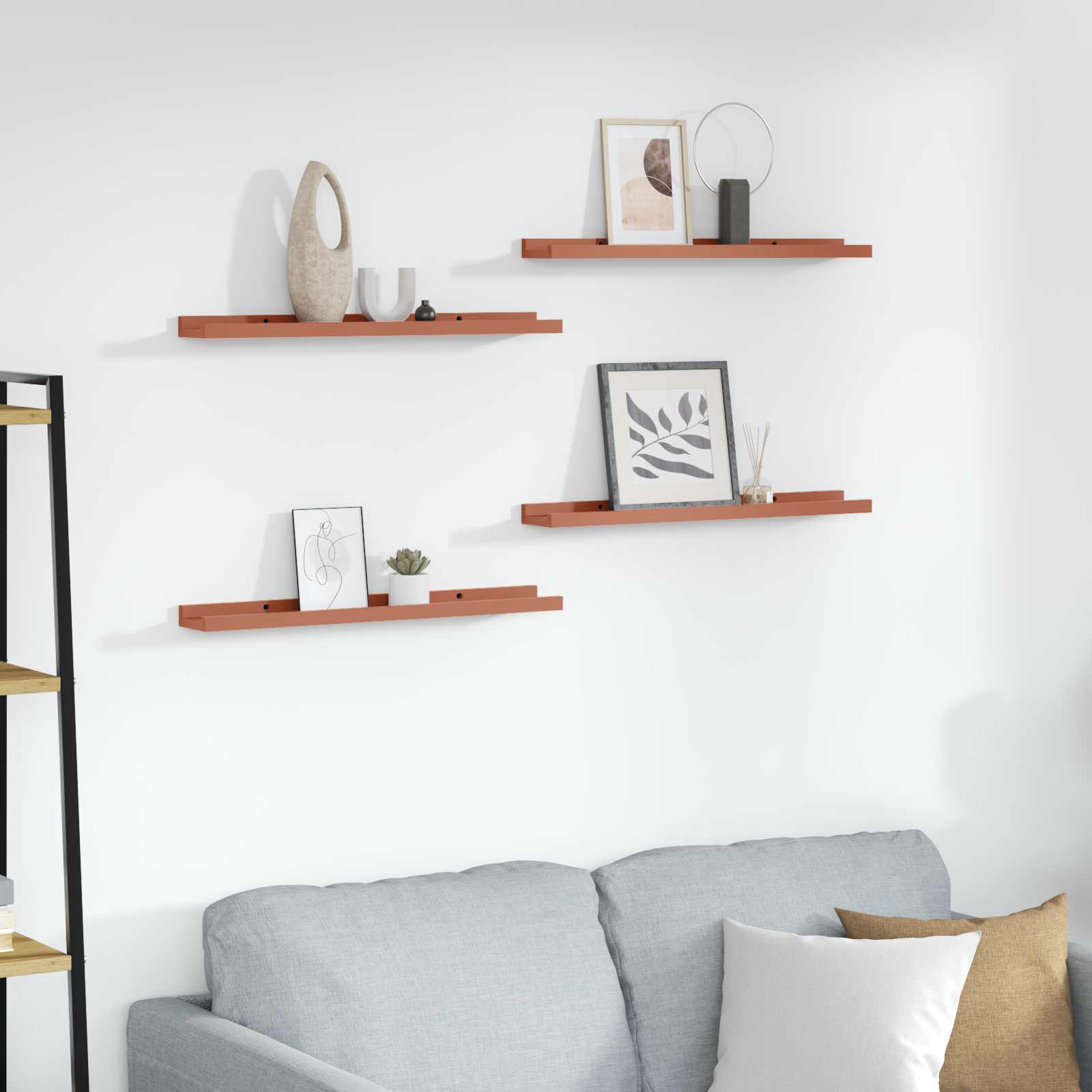 Polica na zidu 4 pcs Crvena 60 x 9 x 3 cm Konstruirano drvo