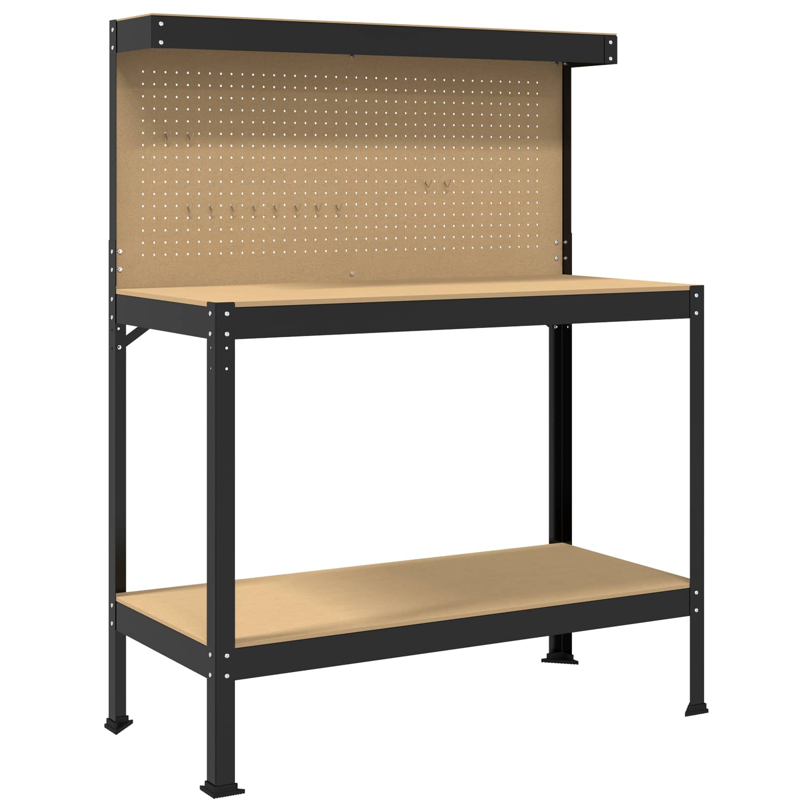 Radna klupa Crna 114 x 54 x 145 cm Projektirano drvo i metal