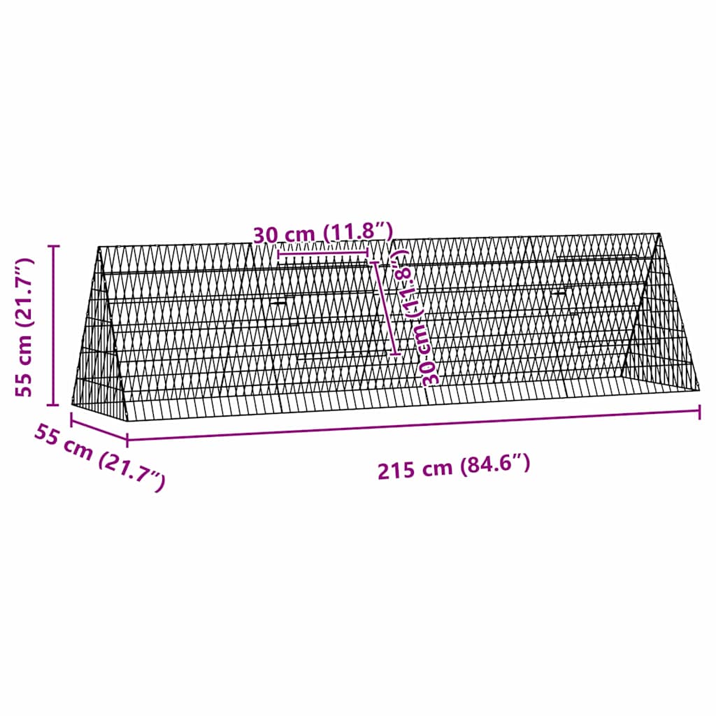 Kavez za zečeve Srebrno 215 x 55 x 55 cm Cinkani čelik