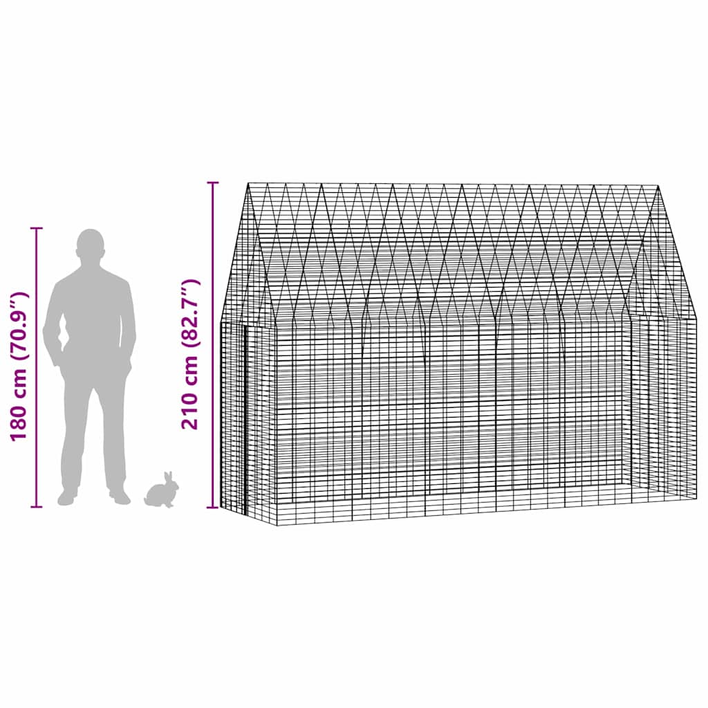 Kavez za zečeve Srebrno 300 x 100 x 210 cm Cinkani čelik