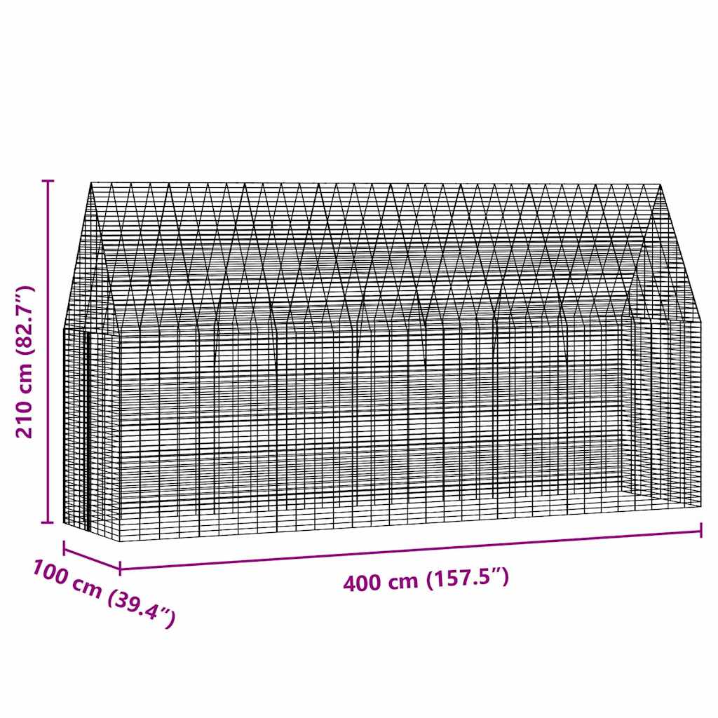 Kavez za zečeve Srebrno 400 x 100 x 210 cm Cinkani čelik