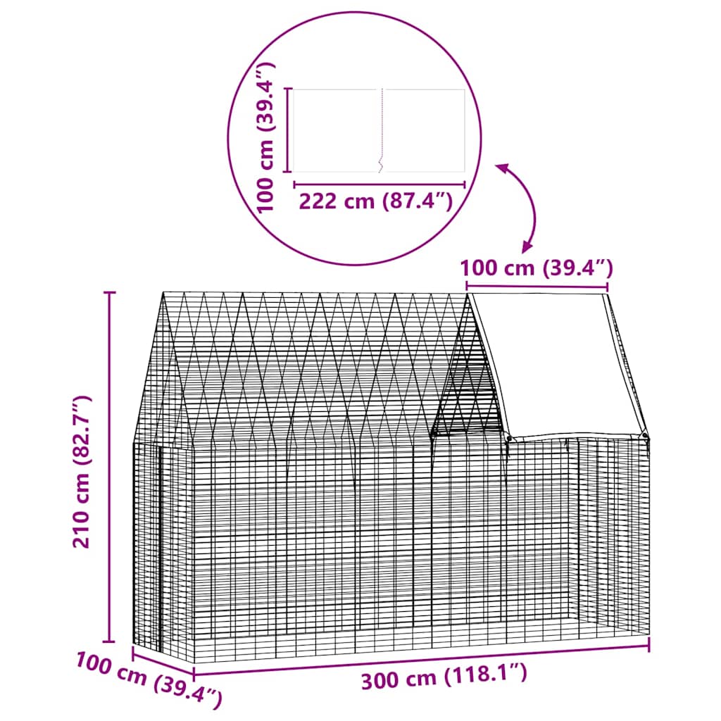 Kavez za zečeve Srebrno 300 x 100 x 210 cm Cinkani čelik