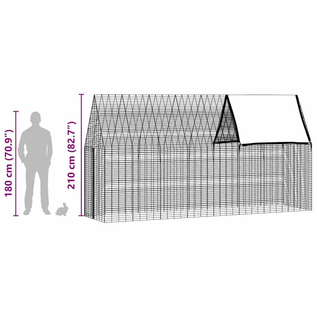 Kavez za zečeve Srebrno 400 x 100 x 210 cm Cinkani čelik
