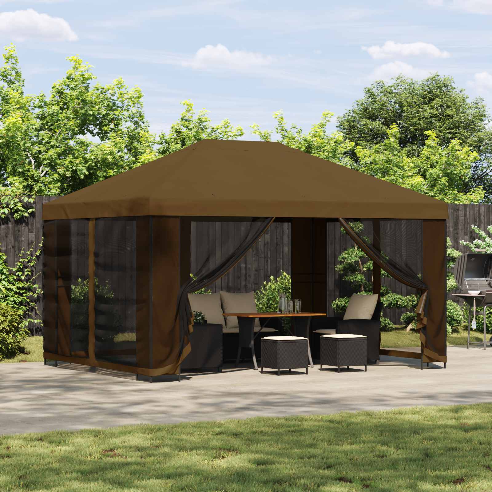 Gazebo 4 × 3 m Sivosmeđa Poliester i čelik 190 gsm