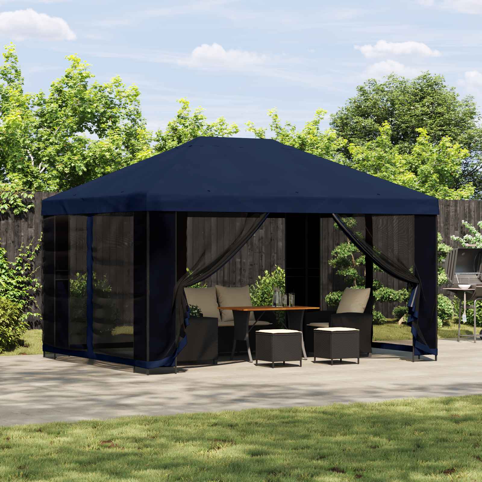 Gazebo 4 × 3 m Plava Poliester i čelik 190 gsm