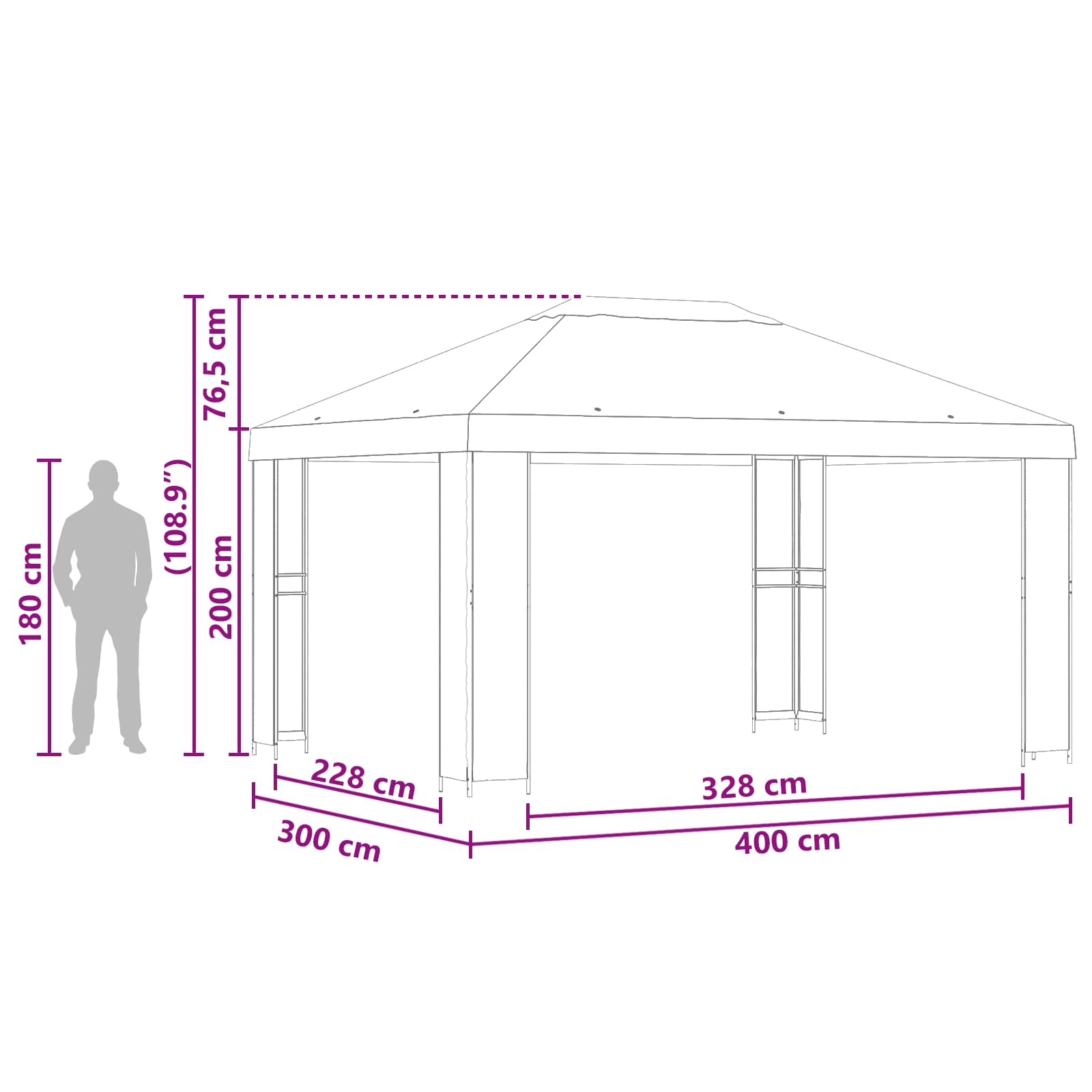 Gazebo 4 × 3 m Tamno crvena Poliester i čelik 190 gsm