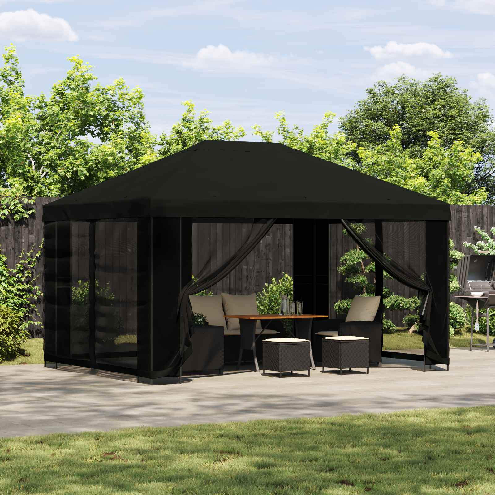Paviljon s bočnim stranama 4 × 3 m Crna Poliester i čelik