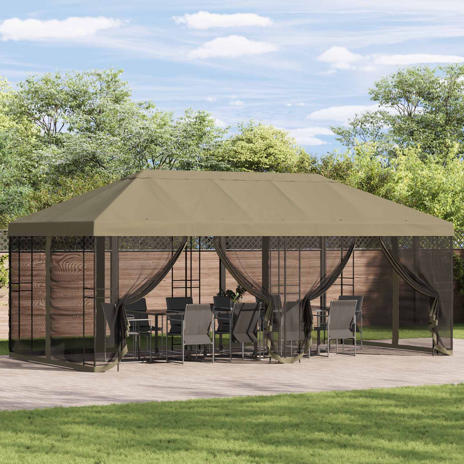 Pokrov za gazebo s bočnim zidovima 6 x 3 m Bež Poliester 190