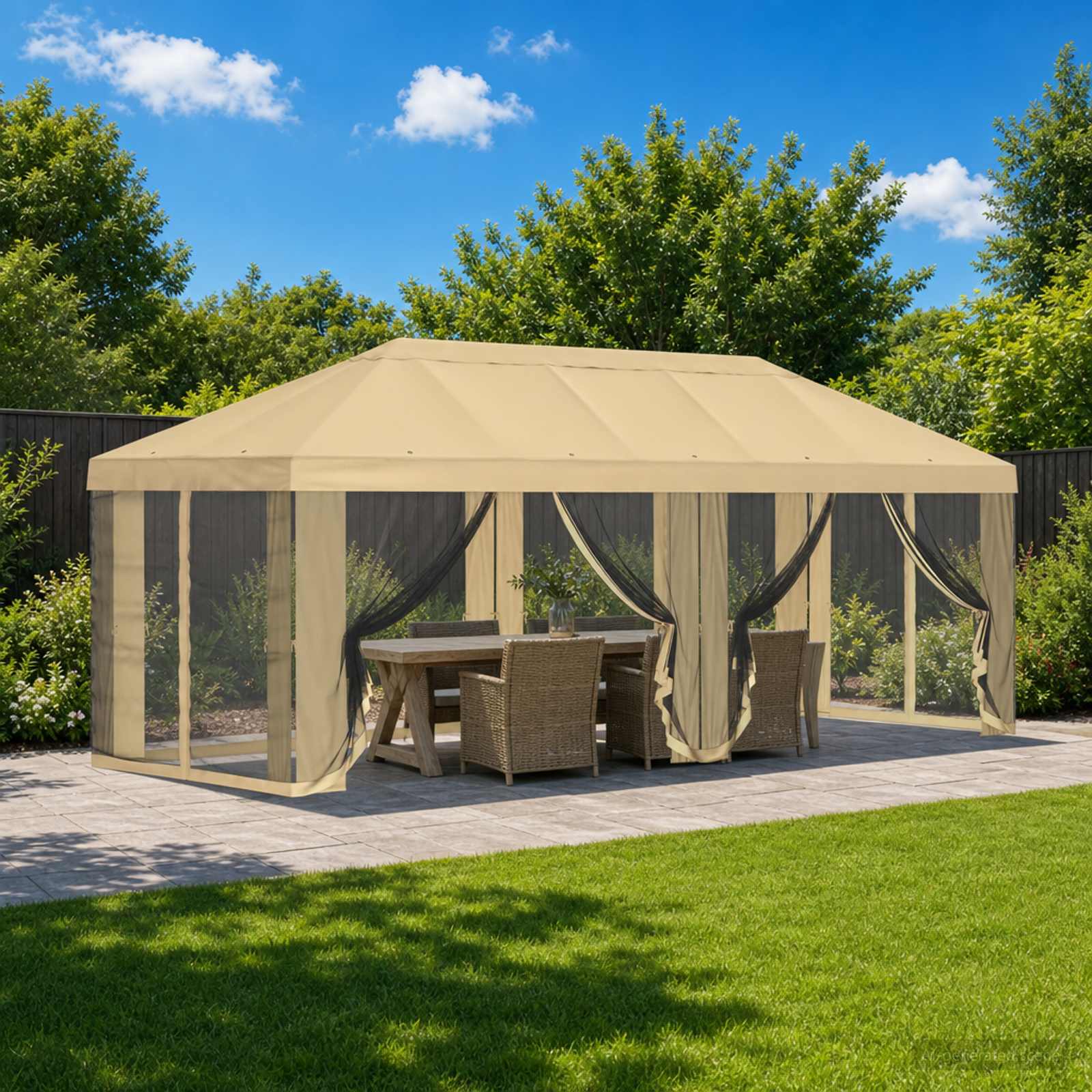 Pokrov za gazebo s bočnim zidovima 6 x 3 m Krem Poliester 190