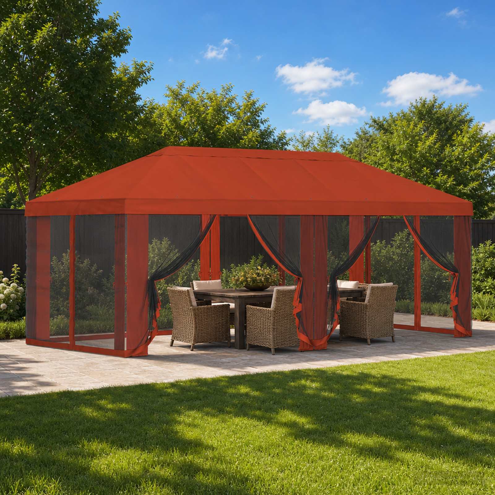 Pokrov za gazebo s bočnim zidovima 6 x 3 m Terakota Poliester