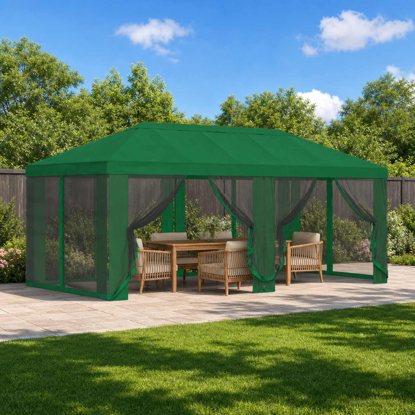 Pokrov za gazebo s bočnim zidovima 6 x 3 m Zelena Poliester 190