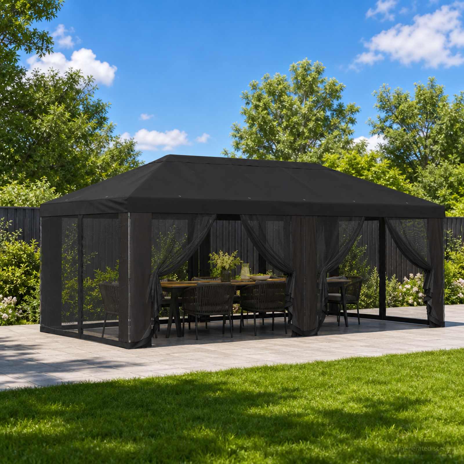 Pokrov za gazebo s bočnim zidovima 6 x 3 m Crna Poliester 190