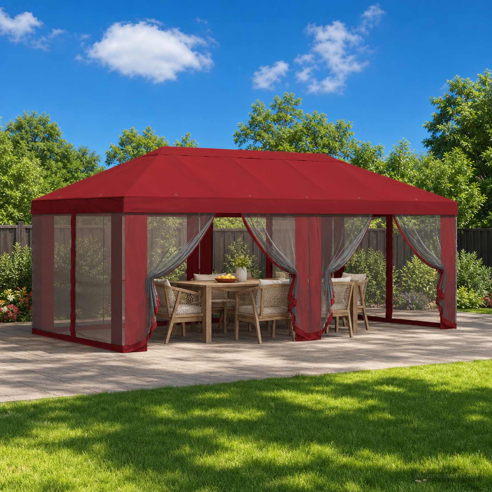 Pokrov za gazebo s bočnim zidovima 6 x 3 m Tamno crvena