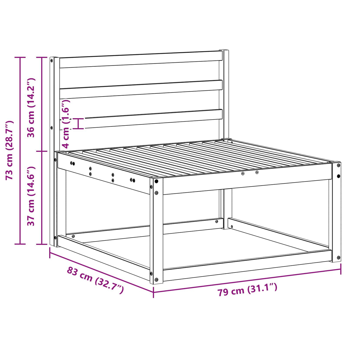 Srednja sofa za van Prirodna 79 x 83 x 73 cm