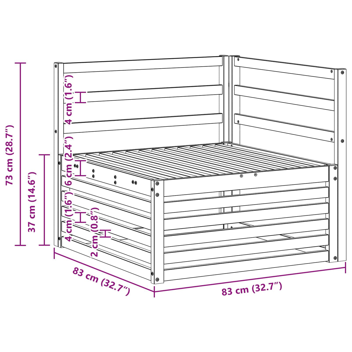 Vanjska kutna sofa Čvrsto drvo akacije Prirodna 83 x 83 x 73 cm