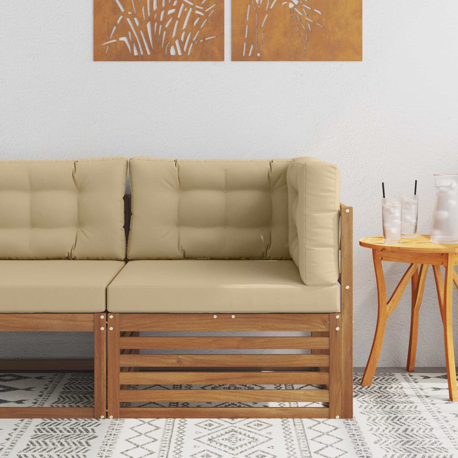 Vanjska kutna sofa Čvrsto drvo akacije Prirodna