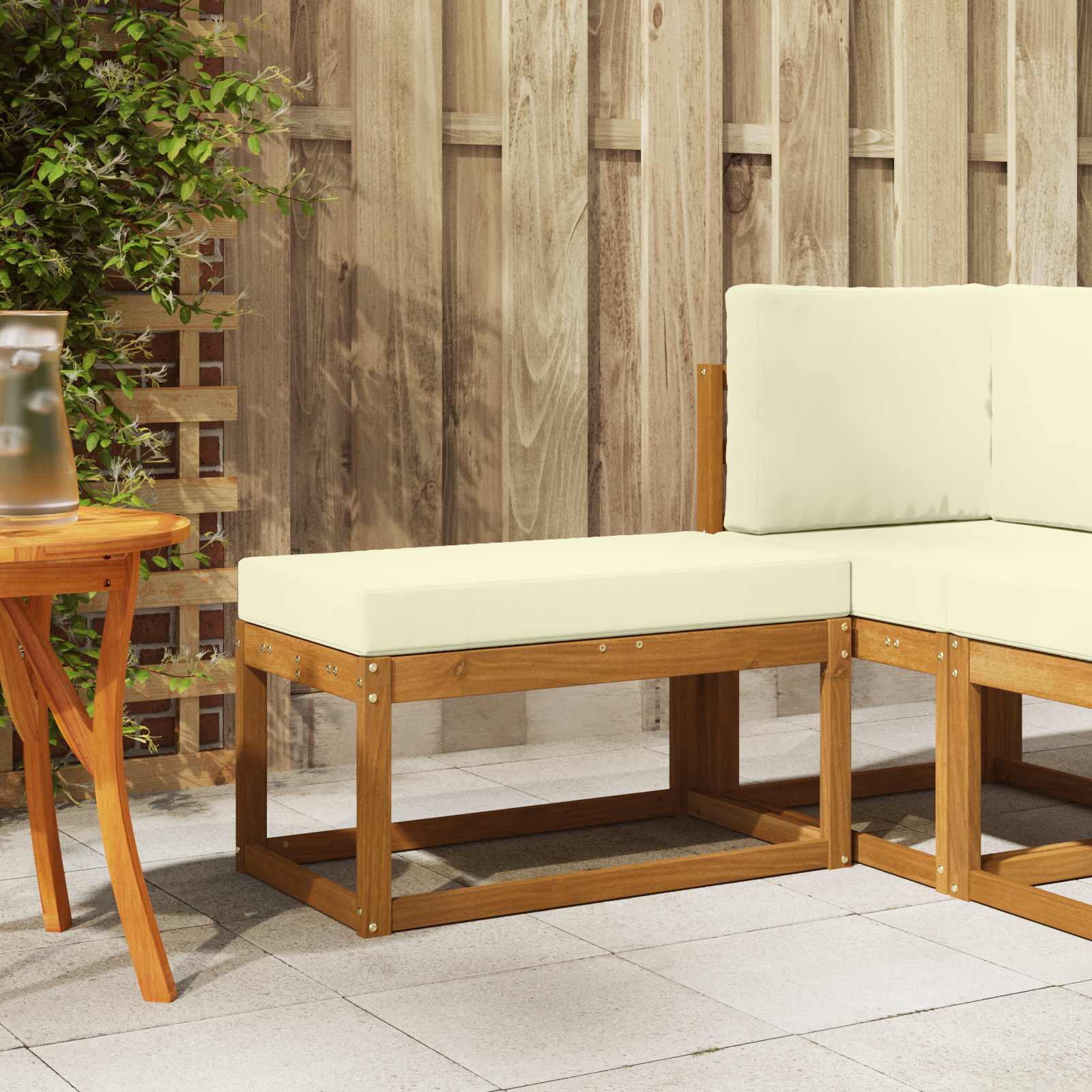 Vanjska klupa s jastukom Prirodna i krem 79 x 43 x 37 cm