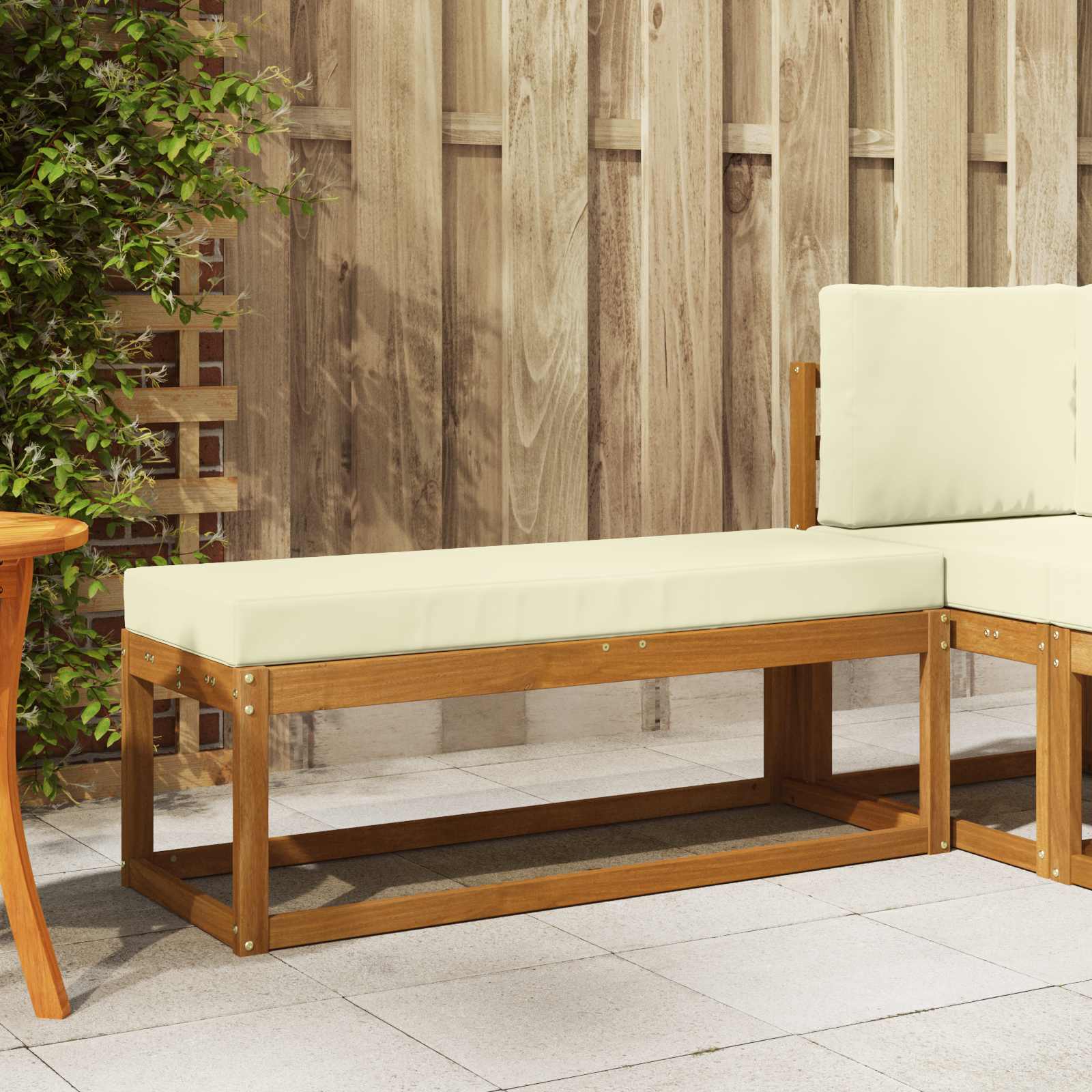 Vanjska klupa s jastukom Prirodna i krem 115 x 43 x 45 cm